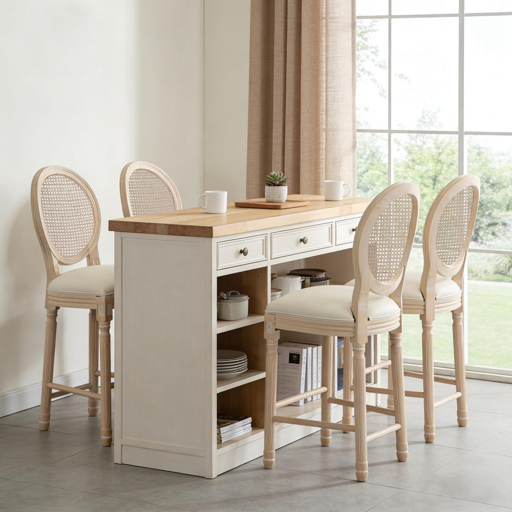French Country Bar stools, Linen Farmhouse Counter Height Chair