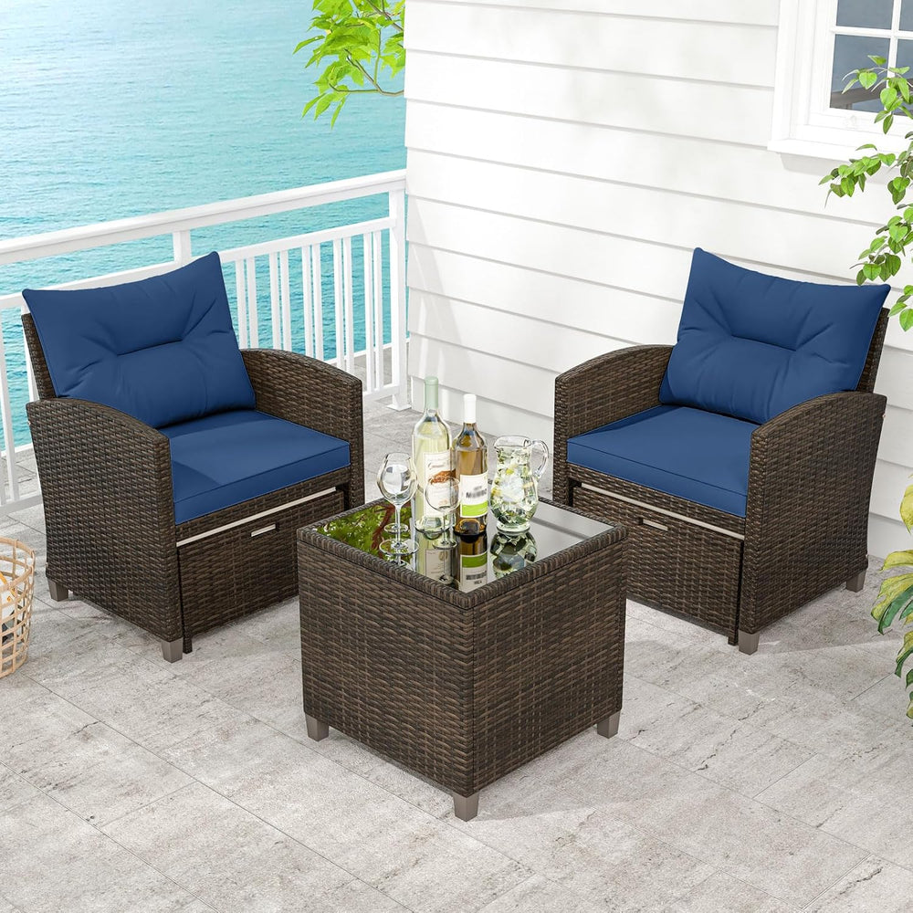 ORALNER 5 Pieces Patio Furniture Set with Ottoman, Wicker Conversation Set w/...