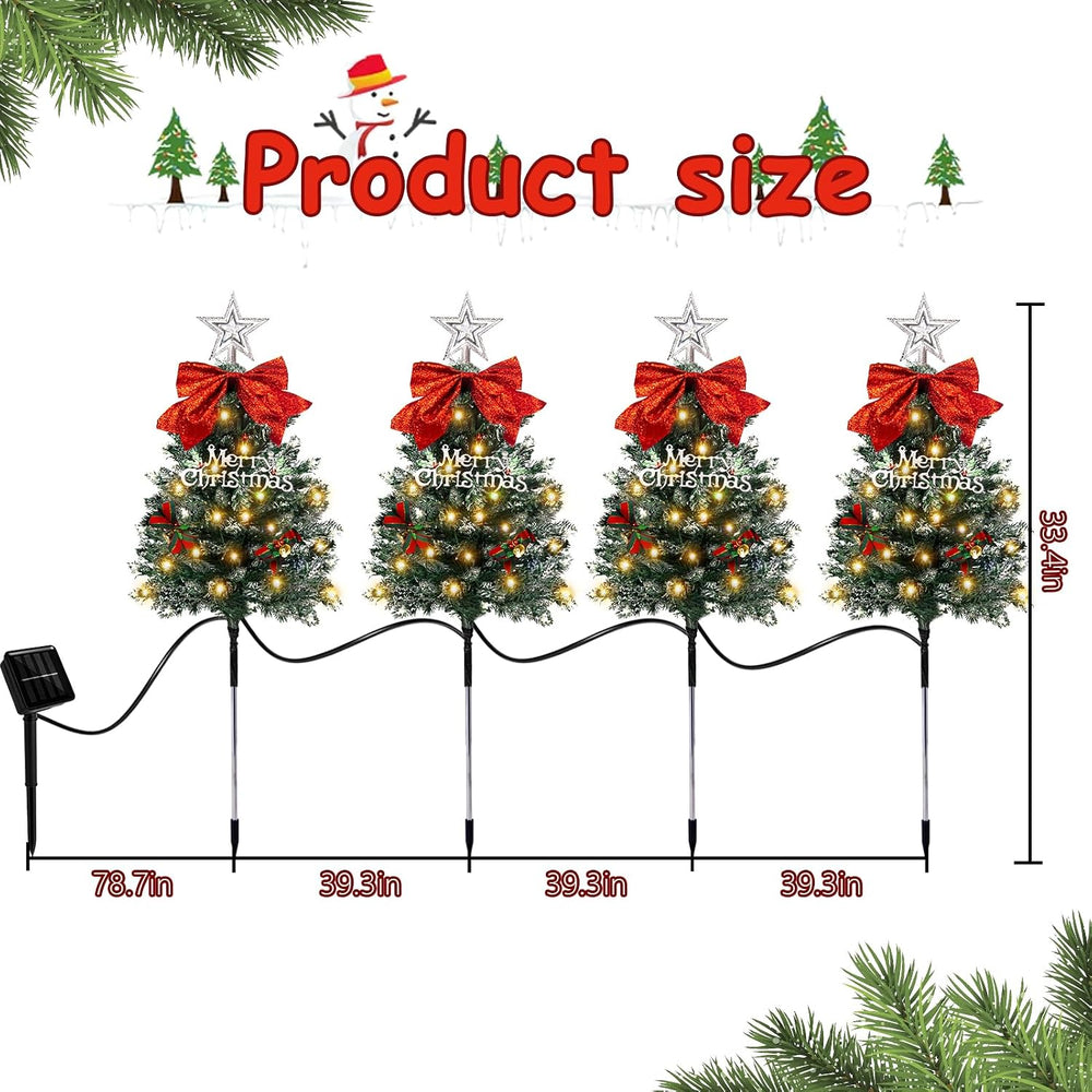 Christmas Tree Solar Pathway Lights Outdoor Decor, 4 Pack, Snowy