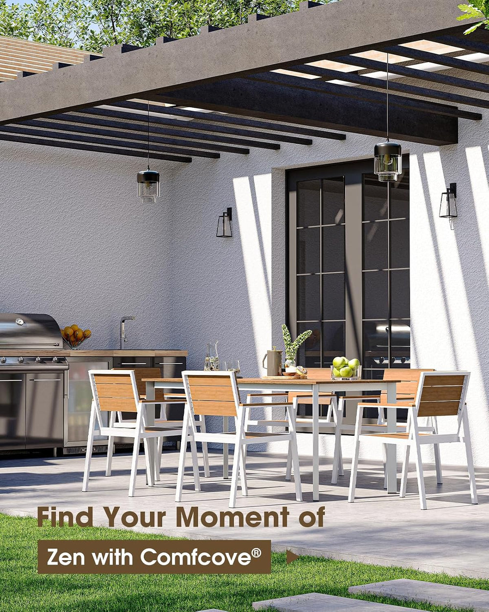Outdoor Dining Set, Aluminum & HDPS Outdooor Table and Chairs Set