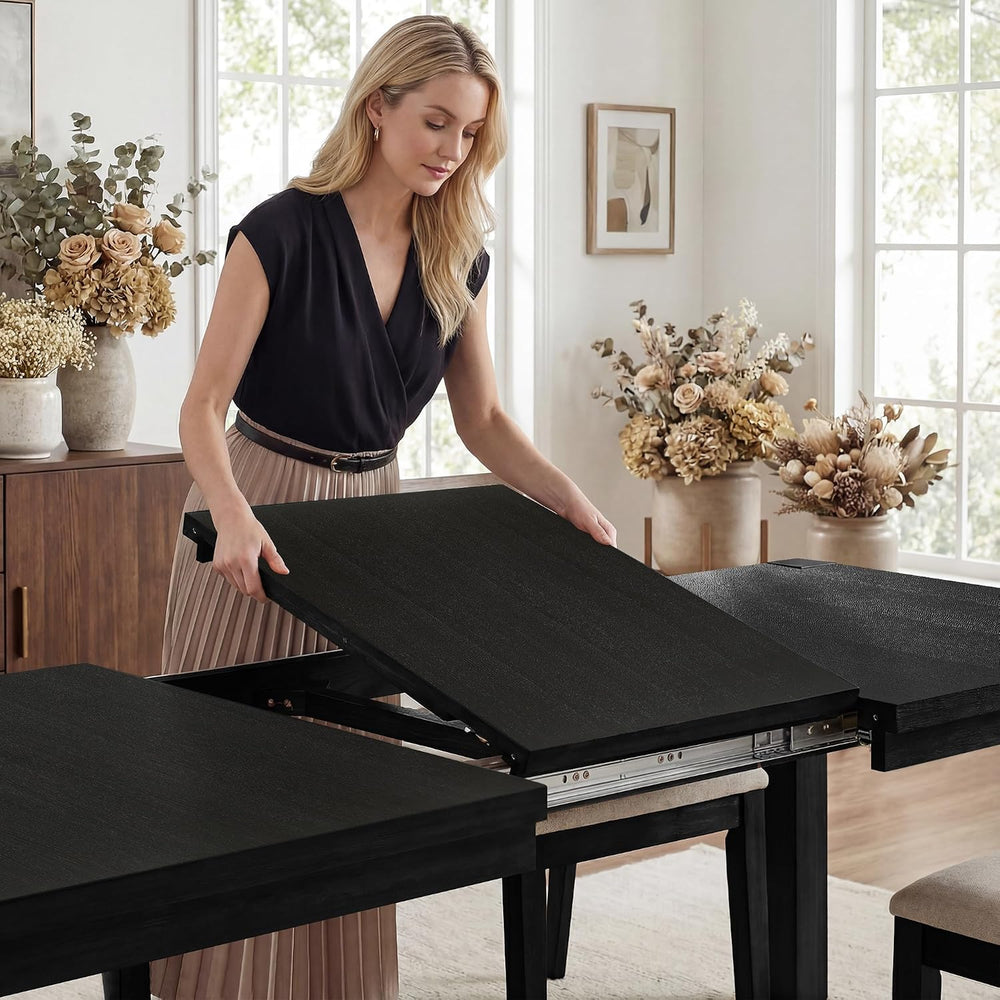 9-Piece Expandable Dining Table Set, 60"-80" Modern Wood Table with...