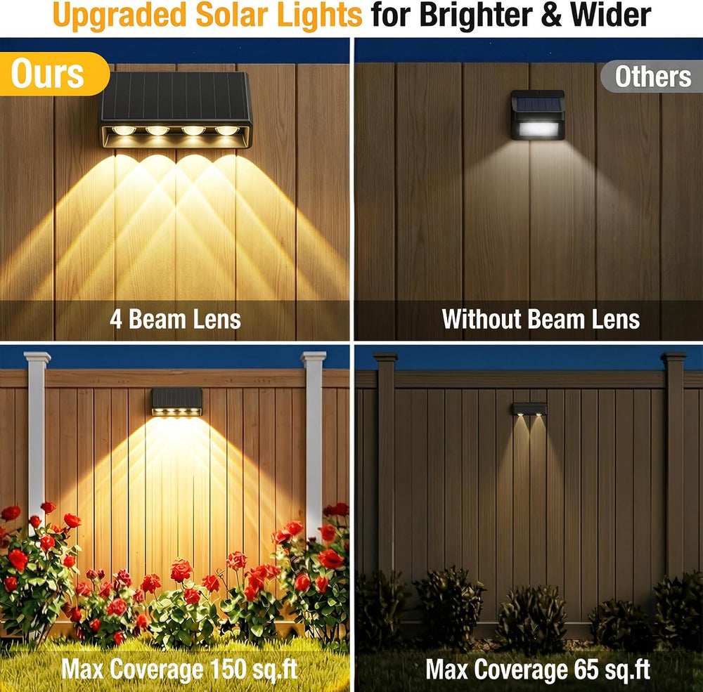 Solar Wall Lights Outdoor, 4-LED 3 Modes Fence Lights Solar Powered, 8 Pack