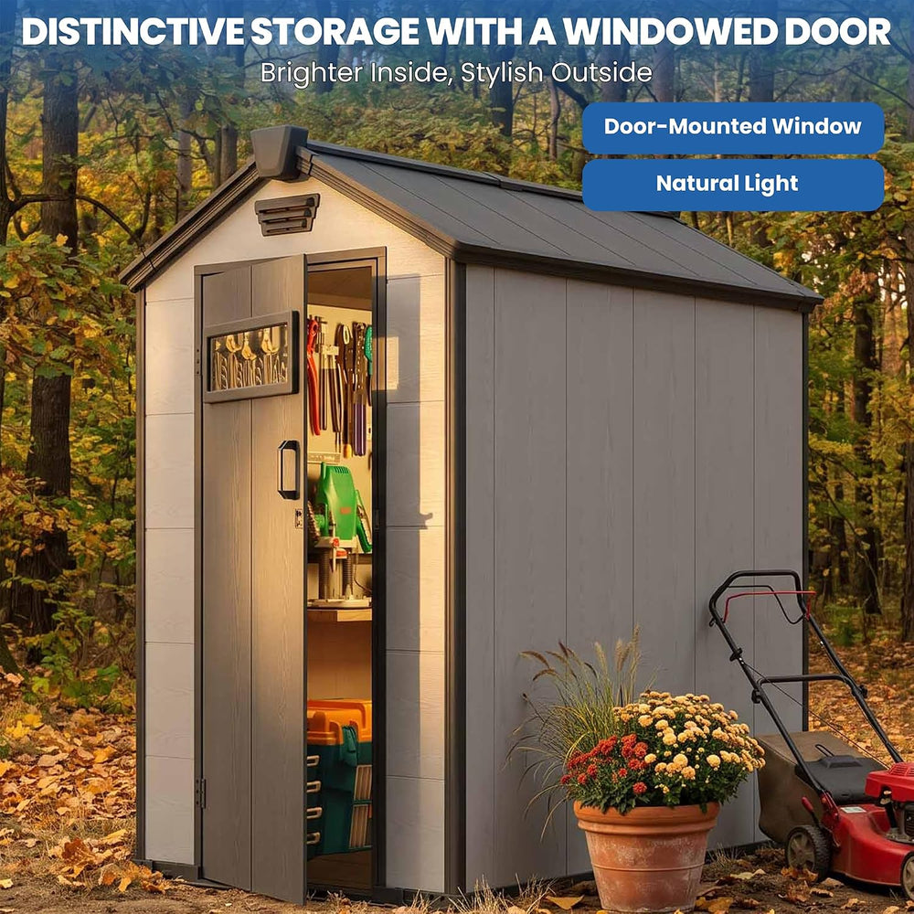 4x6 FT Resin Storage Shed with Floor, Window & Lockable Door