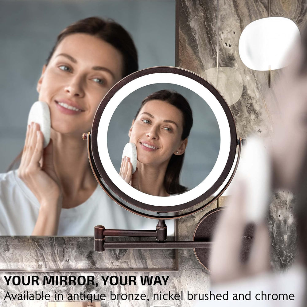 OVENTE 9" Wall Mounted Lighted Makeup Mirror, Antique Bronze MFW85ABZ1X7X