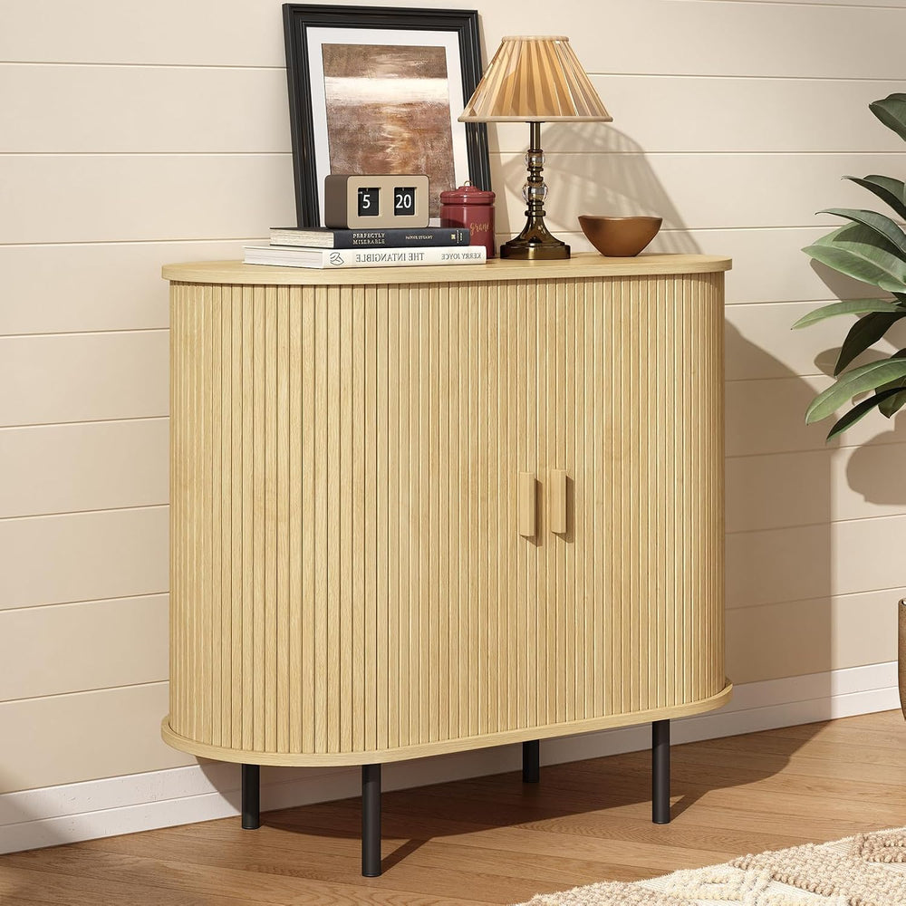 ONBRILL 31.5" Sideboard Buffet Cabinet, Sliding Door/Adjustable Shelf Oak