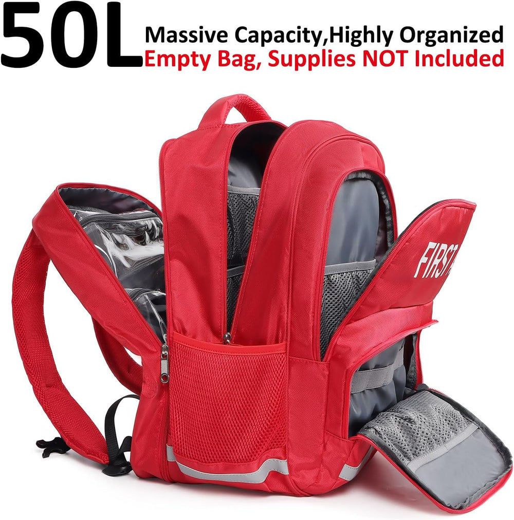 50L Large First Aid Bag Empty Medical Trauma Backpack 48 Units Waterproof EMT...