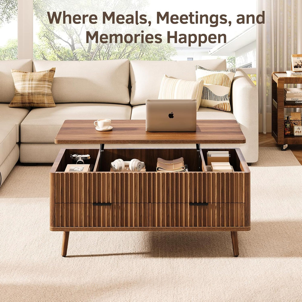 Lift Top Coffee Table with Storage, Living Room Coffee Table with 2 Drawers