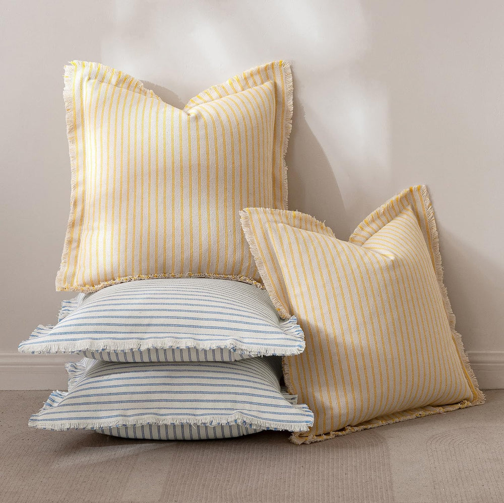 MIULEE Yellow Striped Decorative Throw Pillow Covers, 18x18