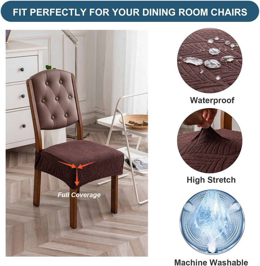 Waterproof Stretch Chair Seat Covers, Set of 4 Chocolate