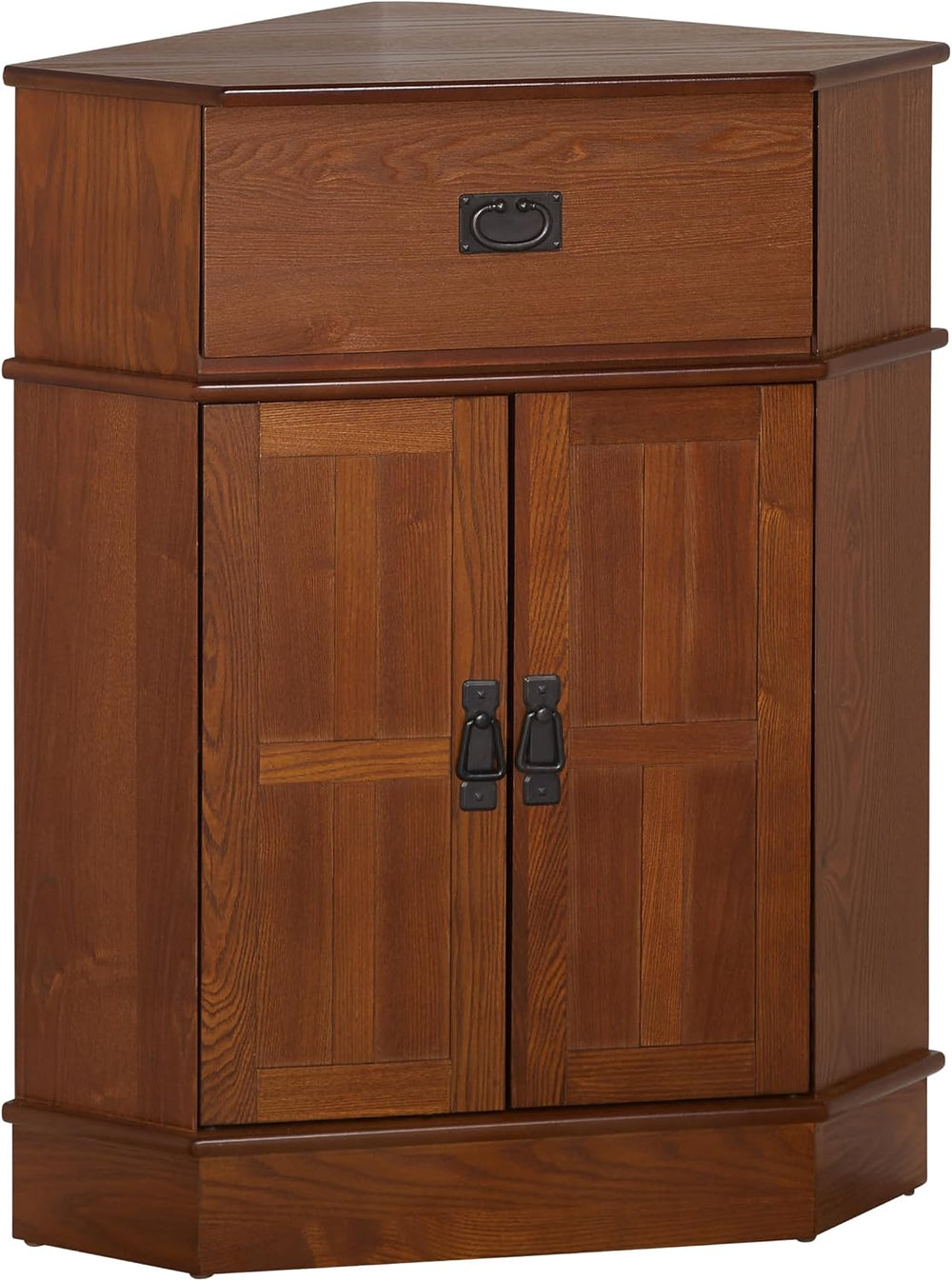 Mission Corner Cabinet with Drawer, Double Doors & Elegant Black Metal Ha...