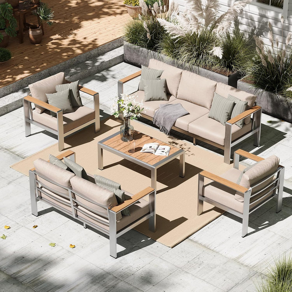 Aluminum Outdoor Patio Furniture Set with Coffee Table, 5 Piece Outdoor Conve...