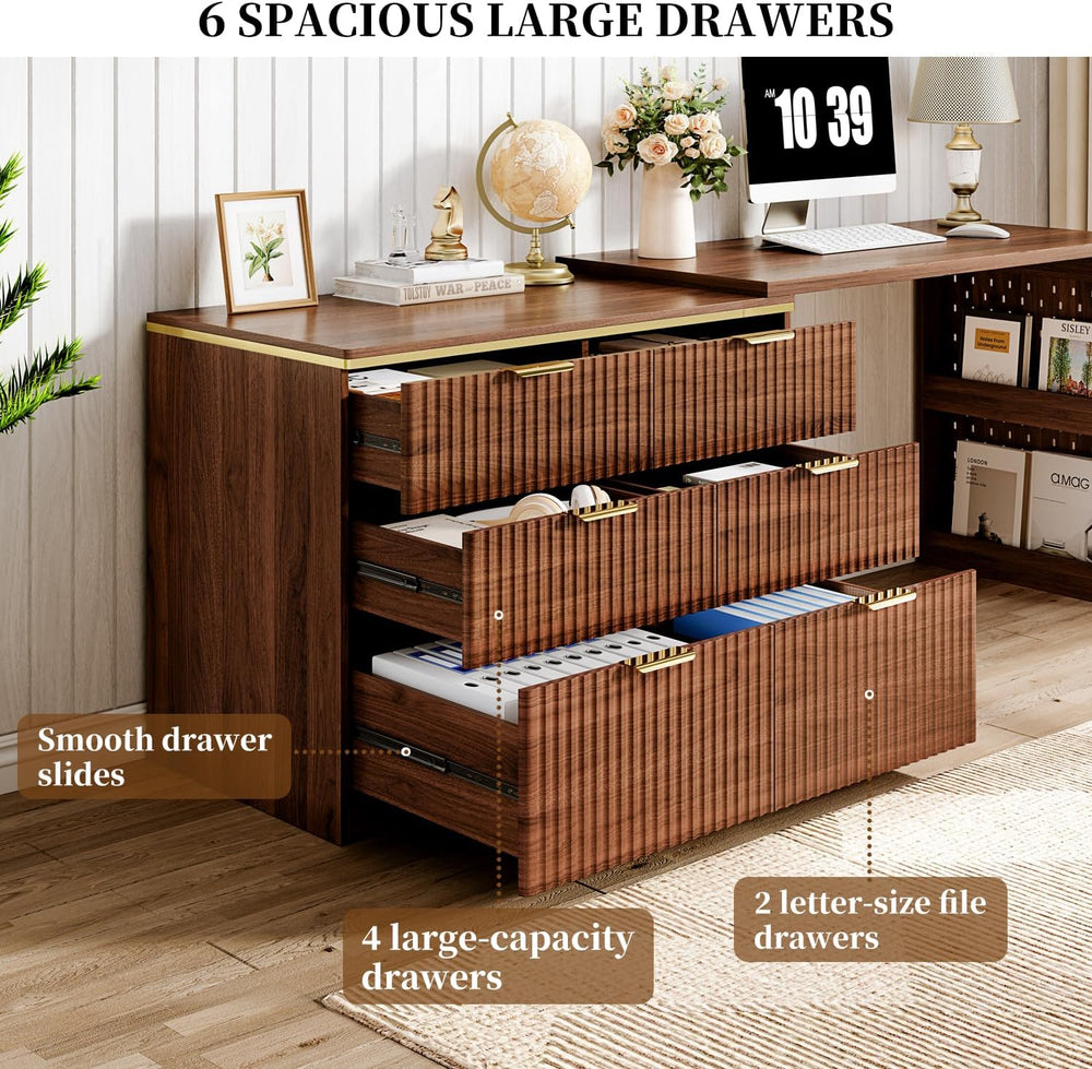 Ieejdn Computer Desk with 6 Drawers, 78" Modern Writing Desk with 0.98&q...
