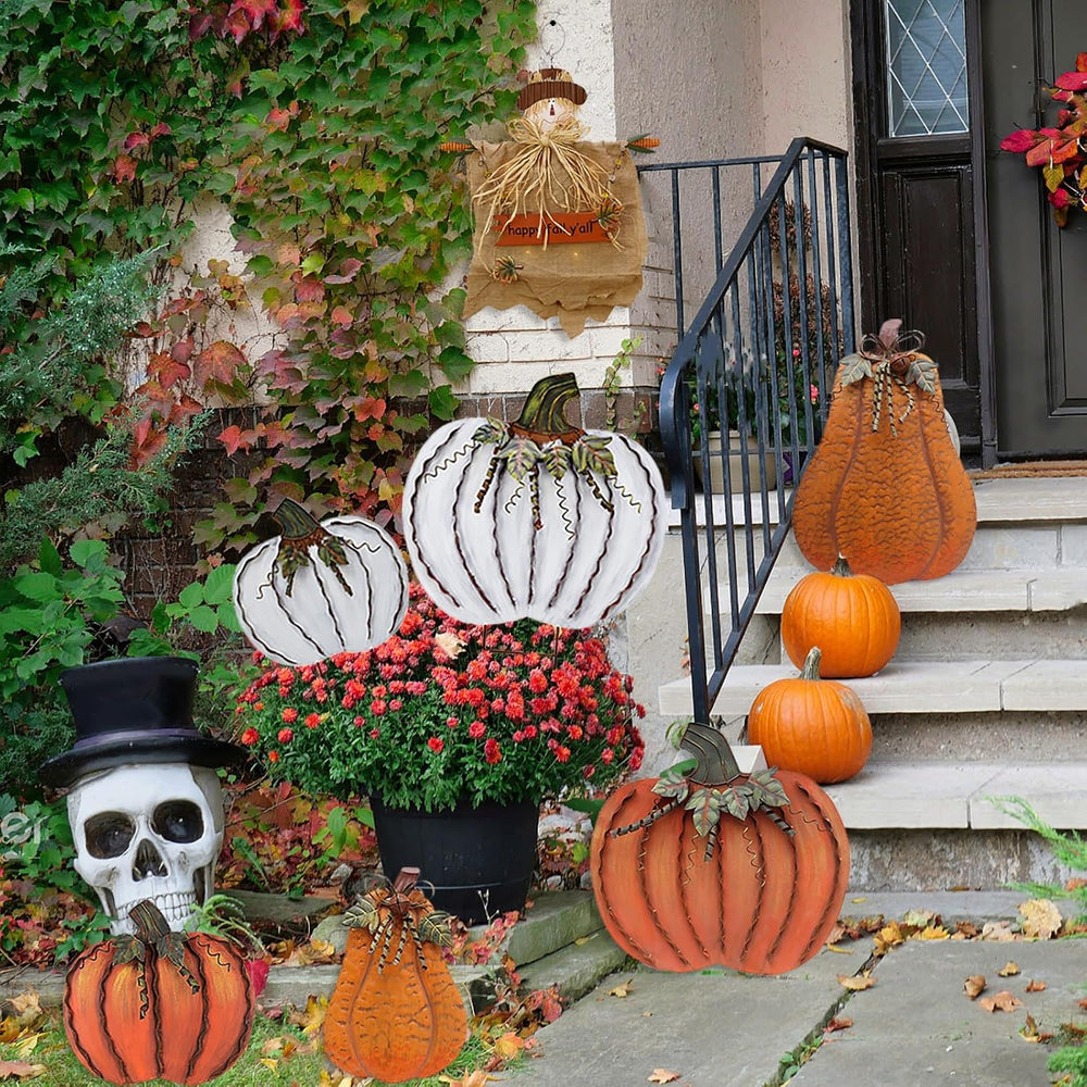 E-view Metal Pumpkin Garden Stakes Fall Decor Autumn Decorative Yard Signs