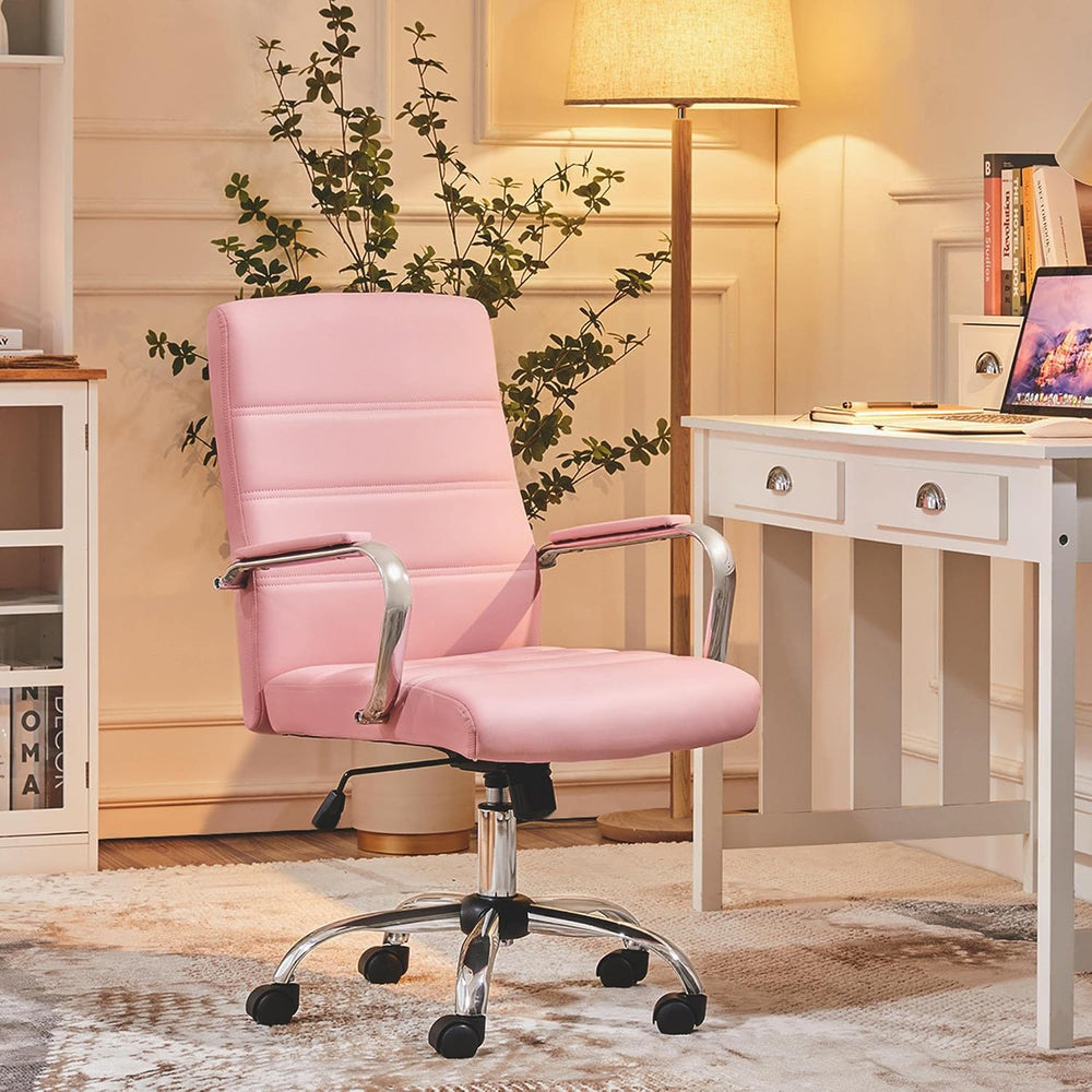 Yaheetech Pink Office Executive Chair PU Leather Swivel Rocking Desk Seat