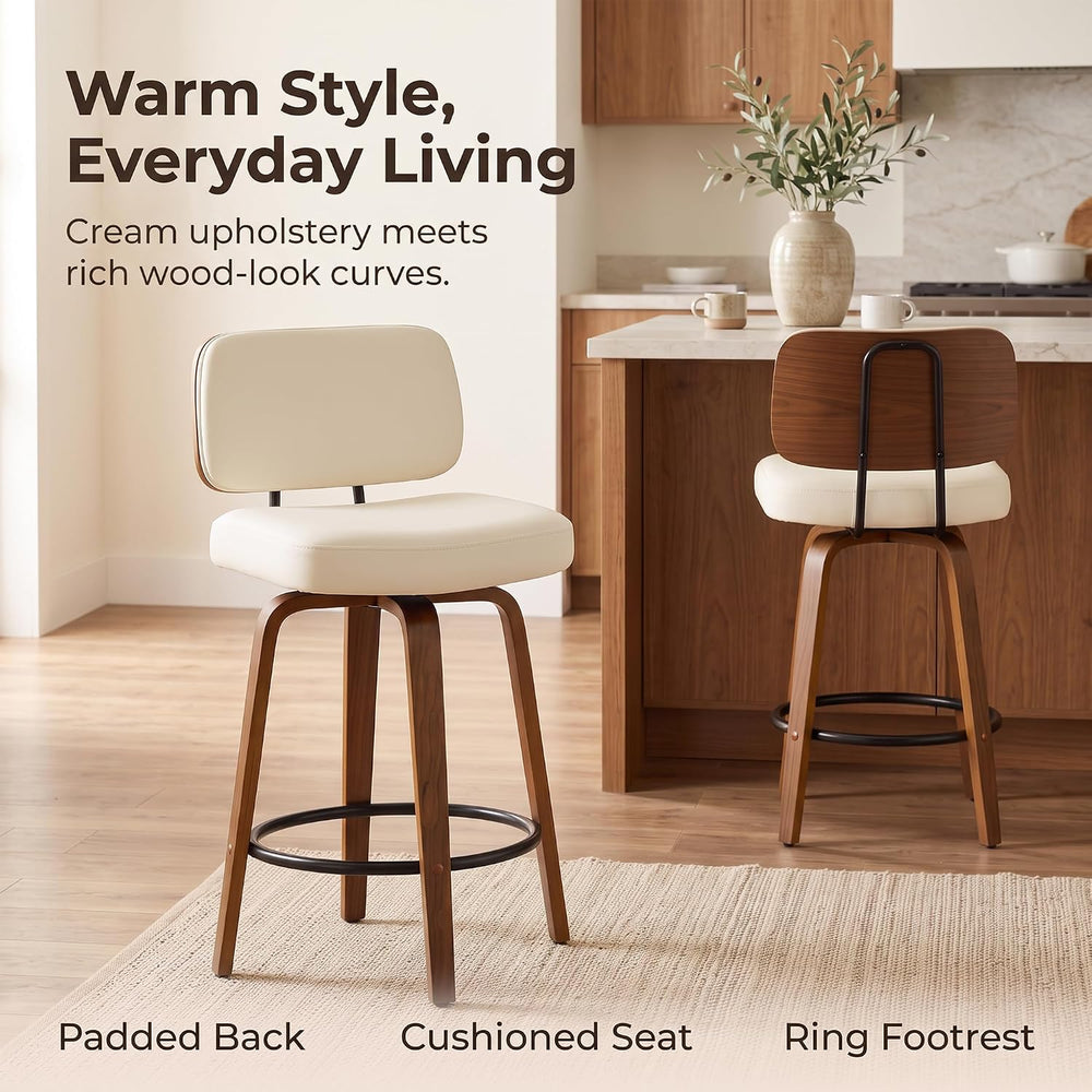 Swivel Counter Height Bar Stools Set of 1, 26+Inch Faux Leather Barstool with...