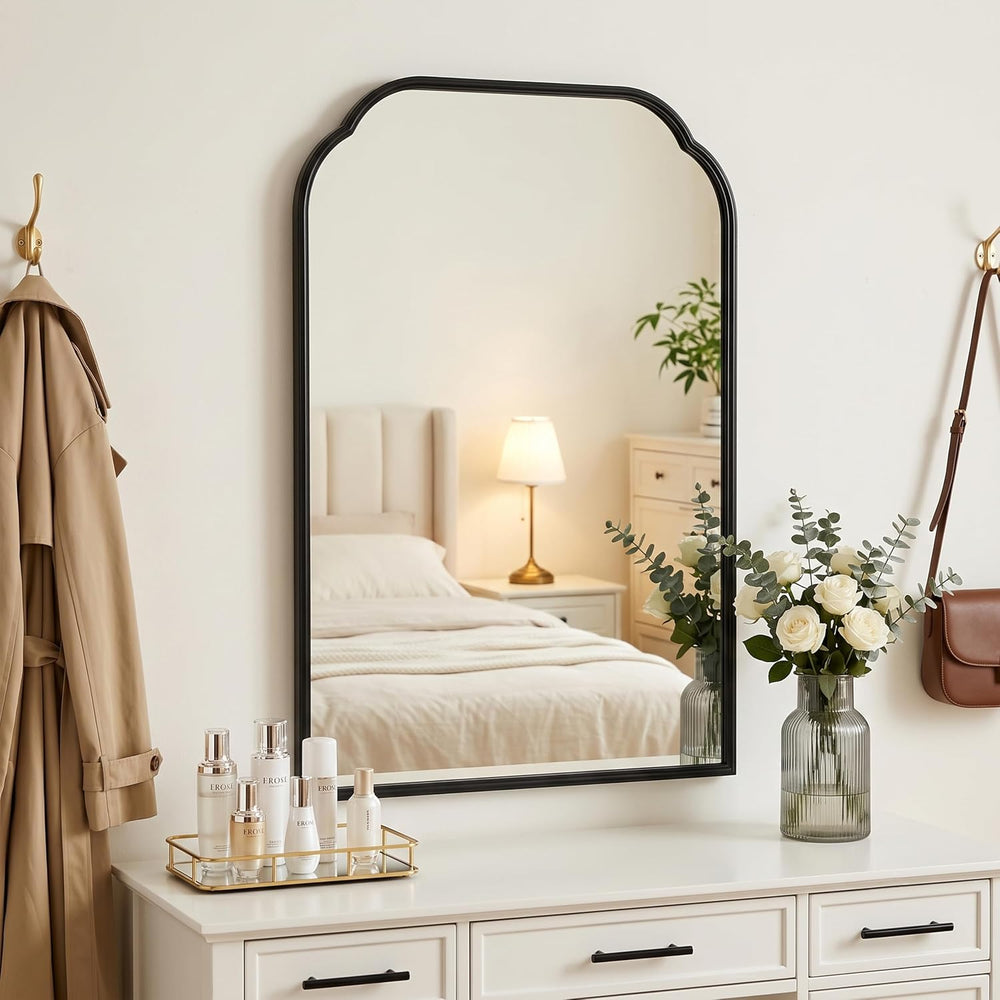 39"x29" Black Bathroom Scalloped Mirror, Rust-Proof Metal Frame