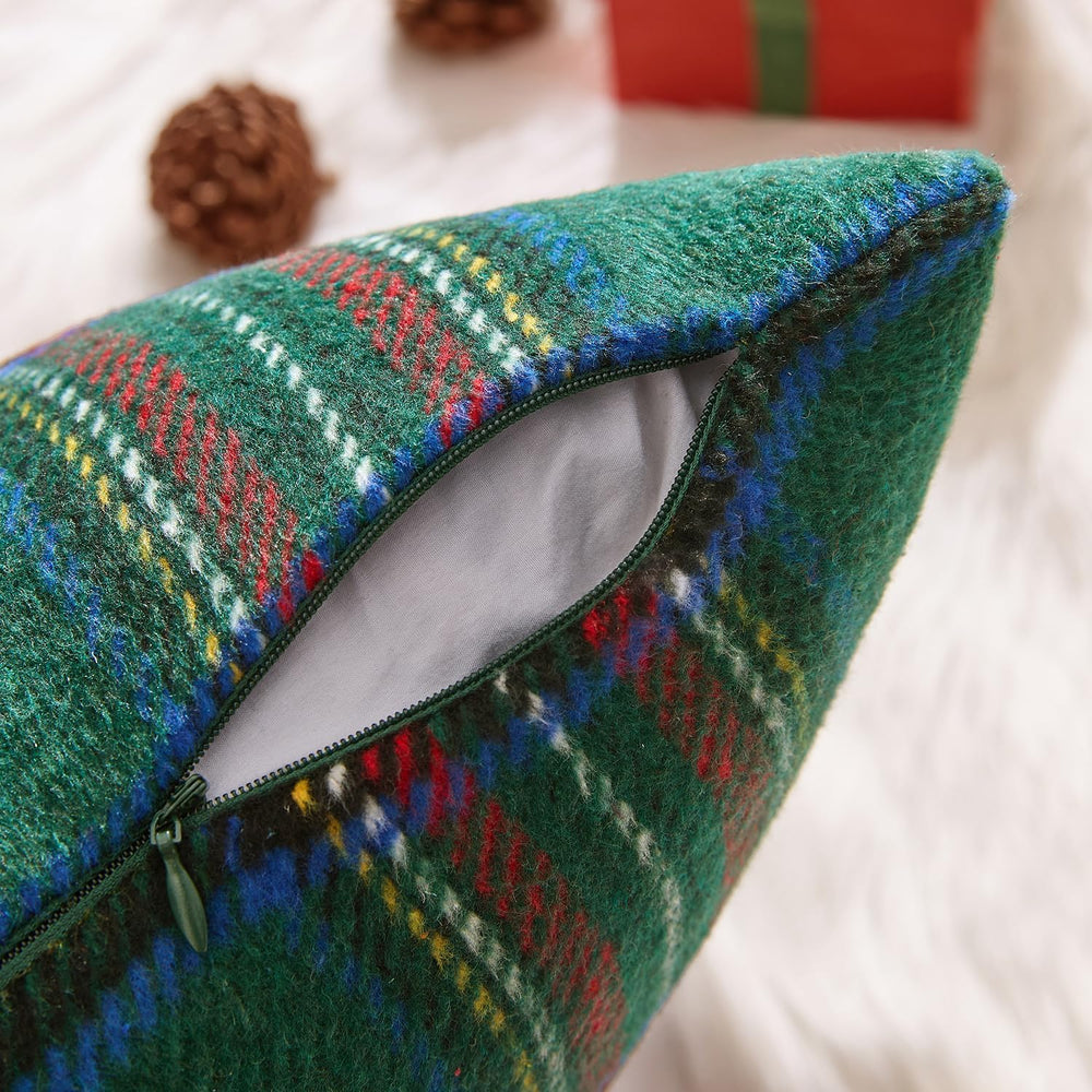 MIULEE Christmas Plaid Decorative Pillow Covers Set of 2 22x22inch Green