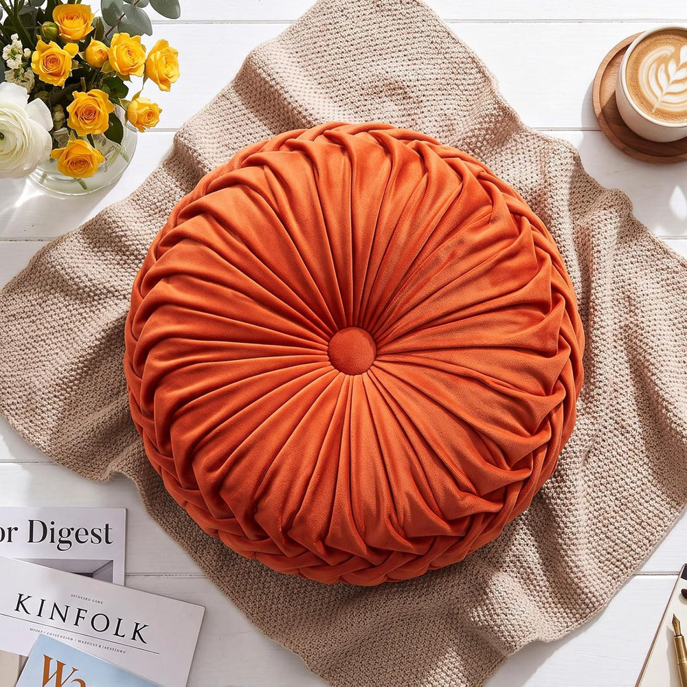Drydiet 2 Pcs Round Throw Velvet Pillow (Rust, 15'')