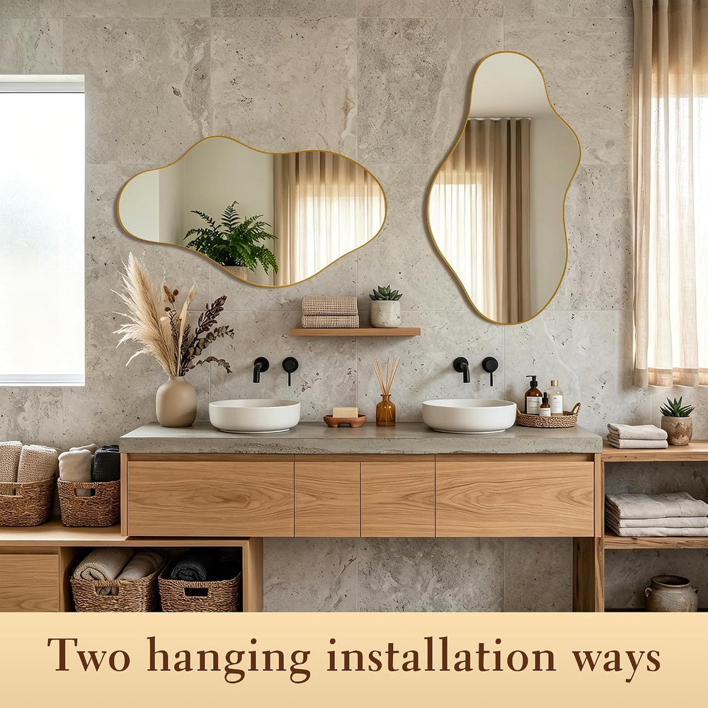 26x48 Inches Gold Wall Mirror Modern Asymmetrical Mirror