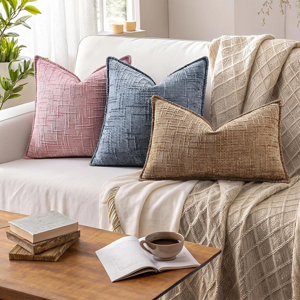 decorUhome Chenille Decorative Throw Pillow Covers 20x20 Set of 2, Pink