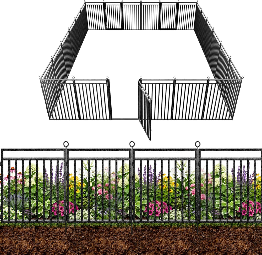 54ft (L) × 47in (H), 21 Panels & 3 Gates Garden Fence, Durable Outdoor Ya...