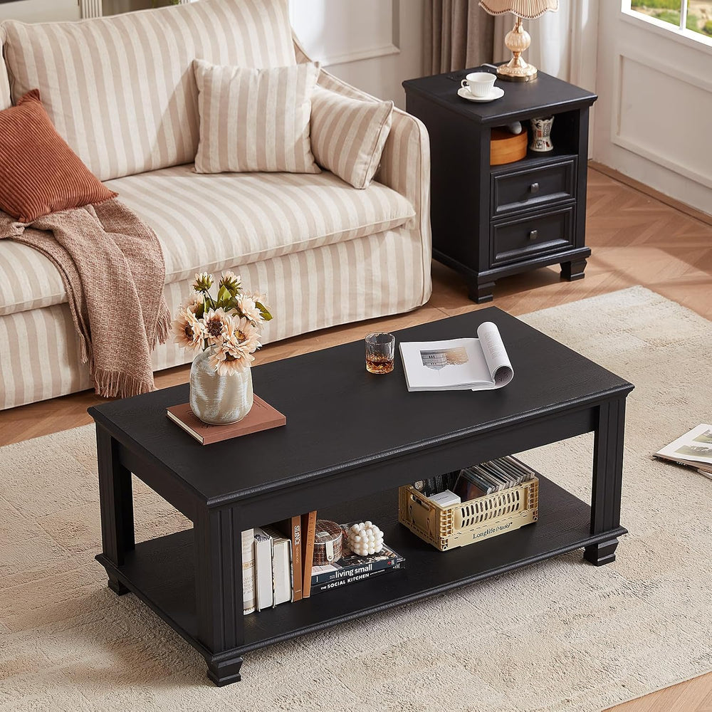 SAVOR LIFE Farmhouse Coffee and End Table Sets, Black