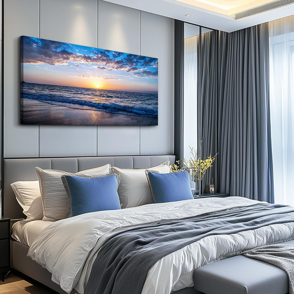 hyidecorart Wall Art Moon Sea blue Ocean Landscape Paintings Bedroom Canvas A...