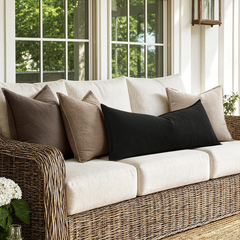 MIULEE Decorative Linen Lumbar Pillow Cover 14x36 Inch Black