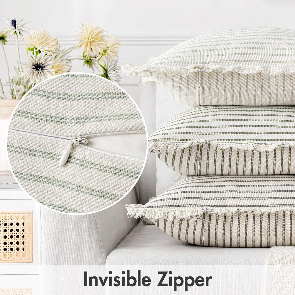 MIULEE Sage Green Striped Decorative Throw Pillow Covers, 18x18