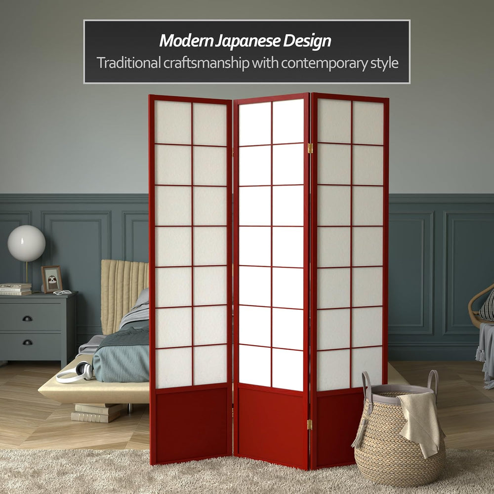 Red Lantern 6 ft. Tall Zen Shoji Screen - Rosewood - 3 Panels