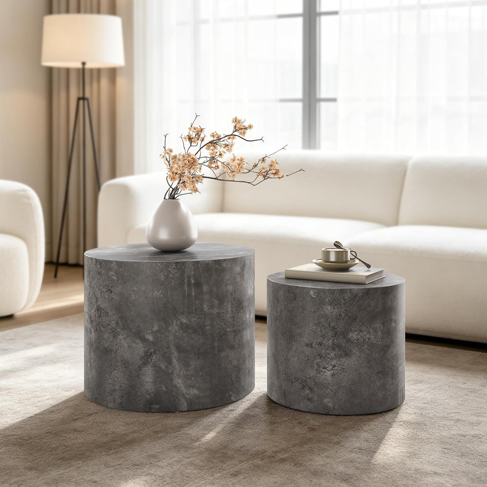 Nesting Round Coffee Table Set of 2, Accent End Table for Small Spaces, Morde...