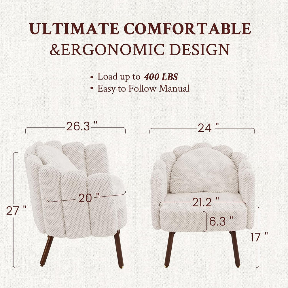 Furniliving Velvet Vanity Chair, Shell Accent Chair with Wooden Legs & Pi...