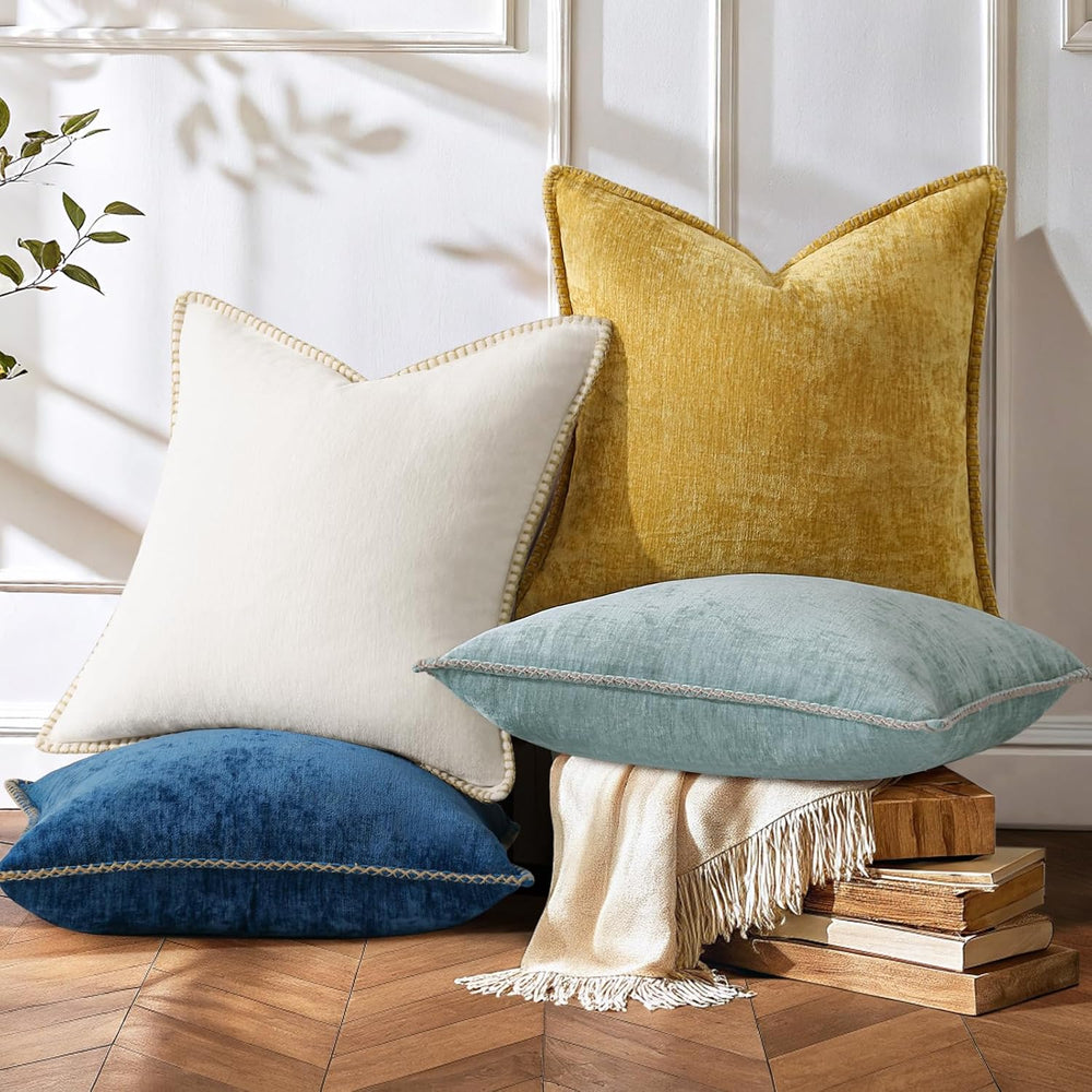 decorUhome Fall Soft Decorative Chenille Throw Pillow Covers 18x18 Set of 4