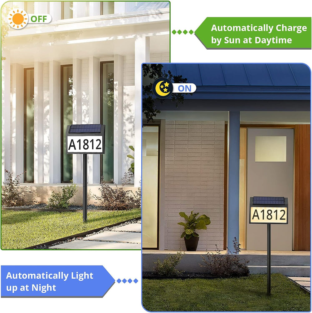 MAXvolador Solar Address Sign Lighted House Numbers for Yard, 3-light Modes