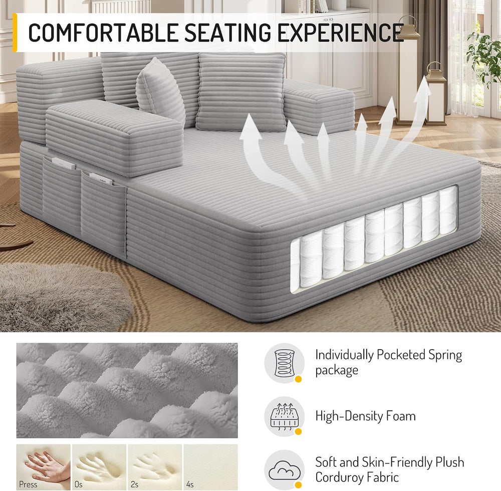 48.5'' Oversized Chaise Lounge Indoor, Corduroy Boneless Couch, Light...