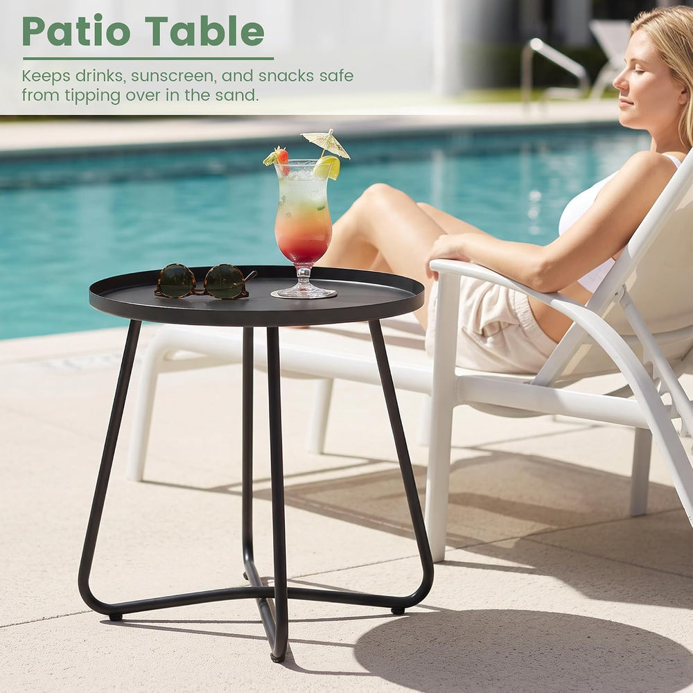 danpinera Outdoor Side Tables, Weather Resistant Steel, Small Round End Table...