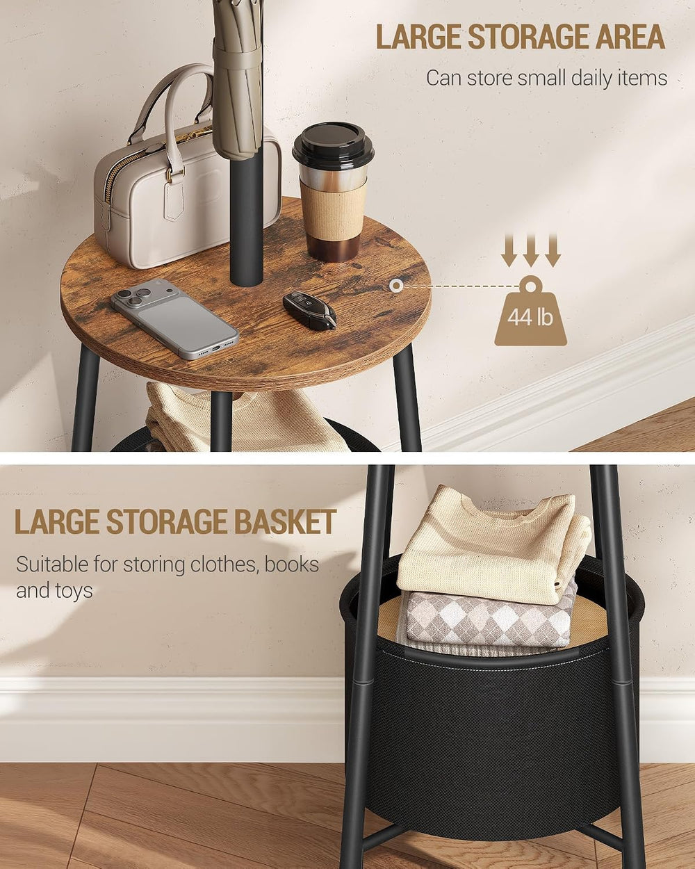Hzuaneri Coat Rack, Free Standing Coat Stand with Large Storage Basket