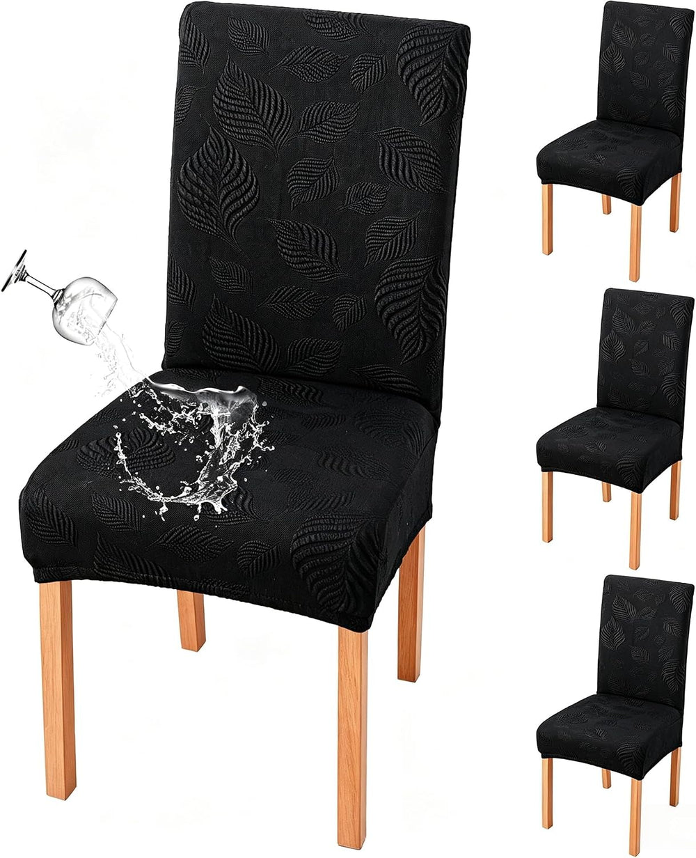 Genina Waterproof Dining Chair Cover Set of 4,Kitchen Chair Cover,Black