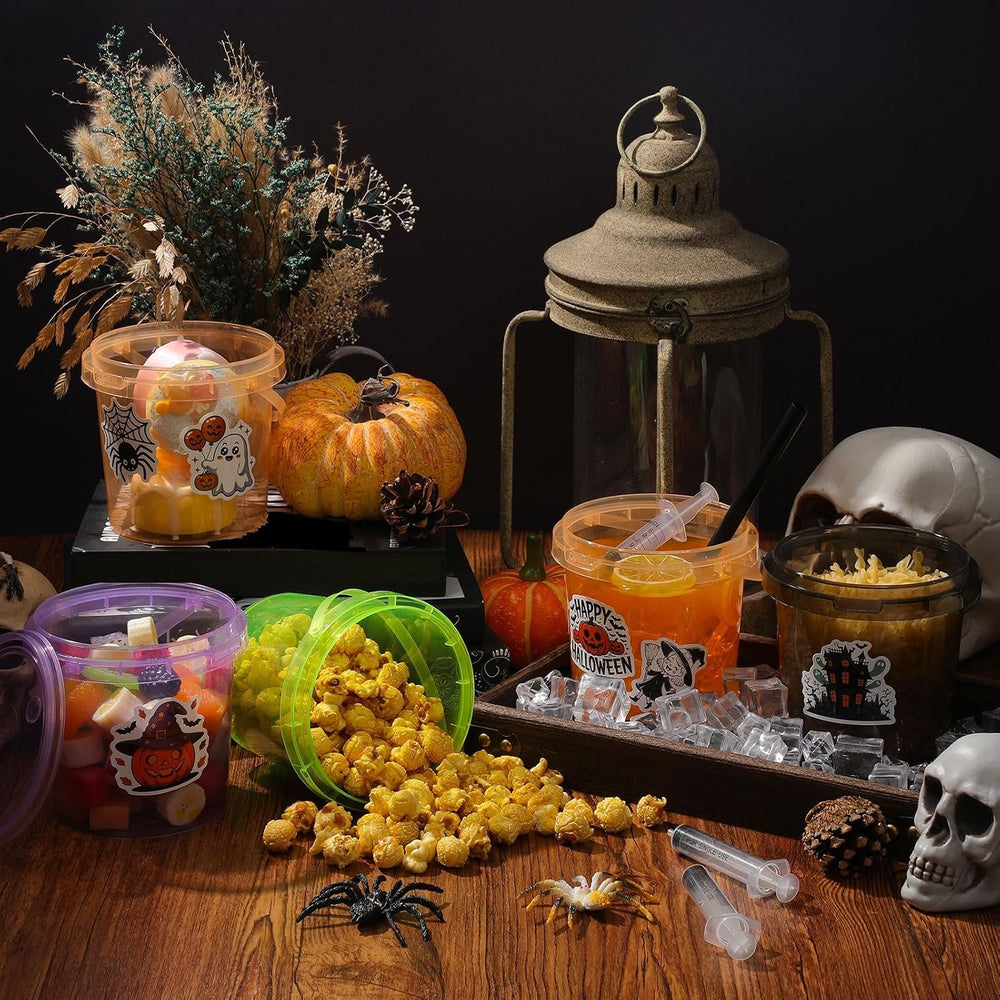 Funnymoom 16 Set Halloween Drink Bucket Cups with Lids and Straw, 34oz