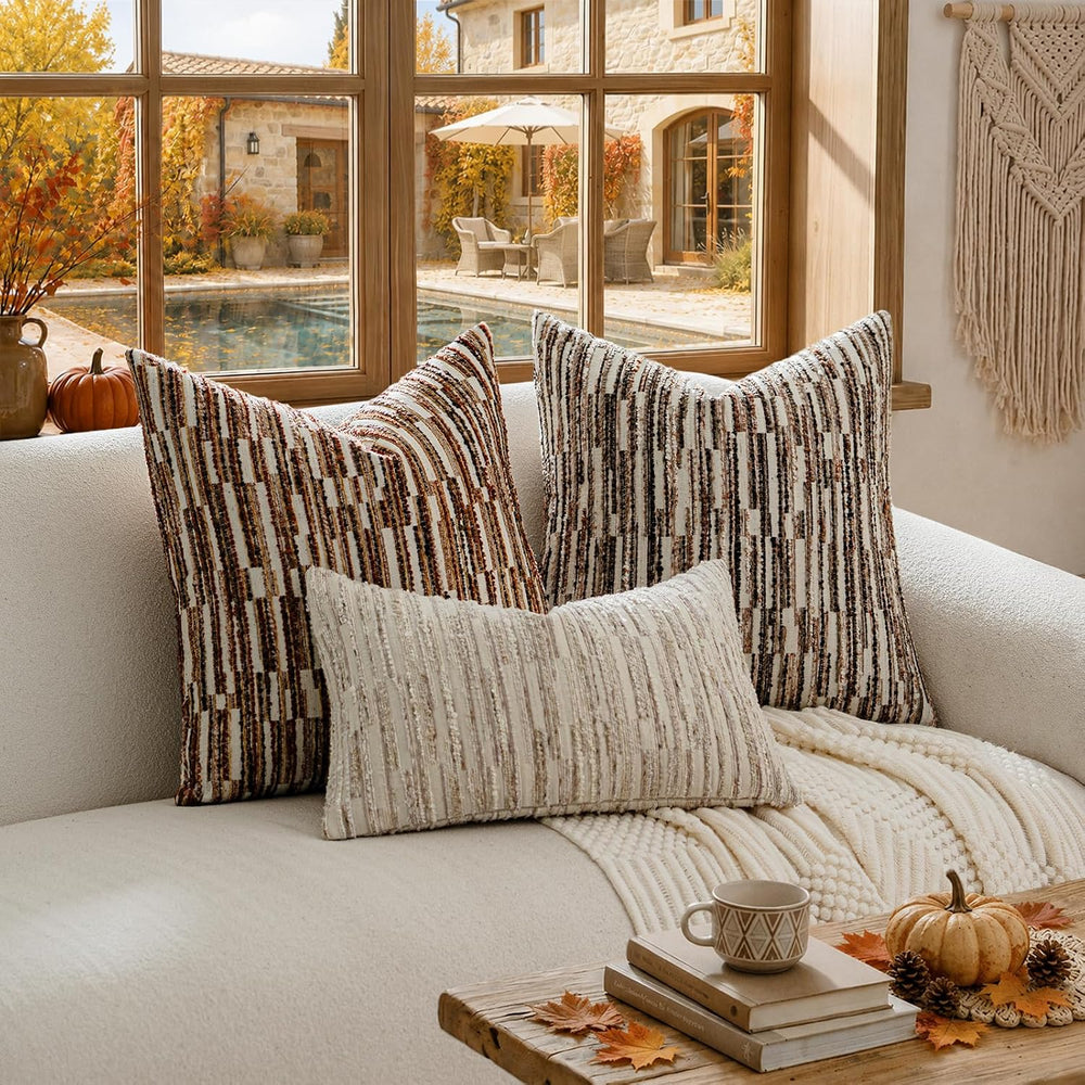 Boho Striped Decorative Throw Pillow Covers 26"X26" Set of 2,Dark B...