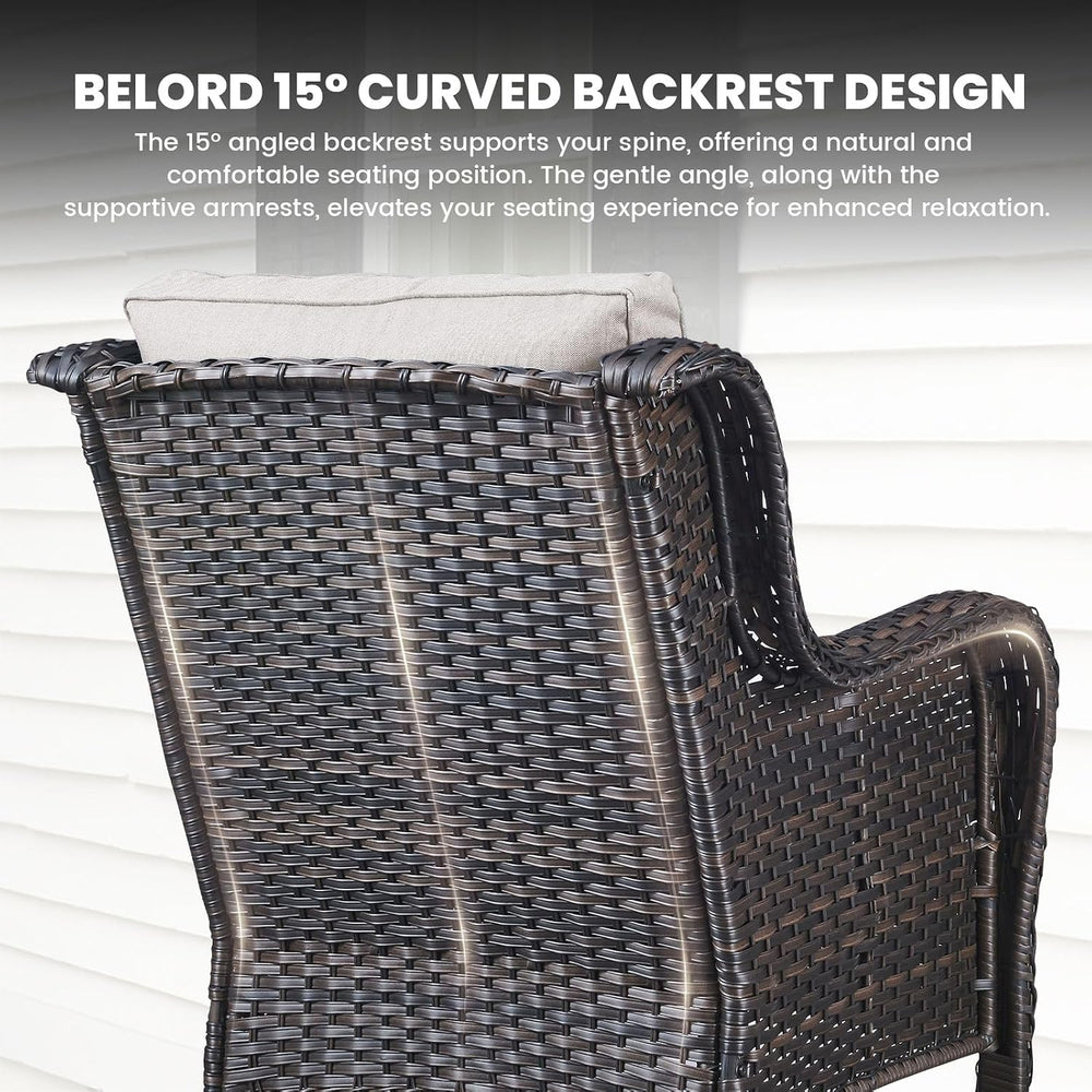 Belord Outdoor Furniture Set Patio Wicker Chairs, 3 Peices Porch Rattan Furni...