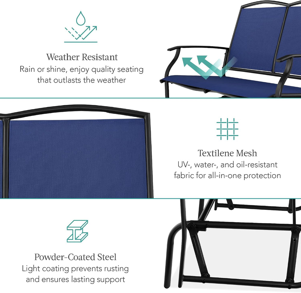 Best Choice Products 2-Person Outdoor Patio Swing Glider Steel Bench Loveseat...