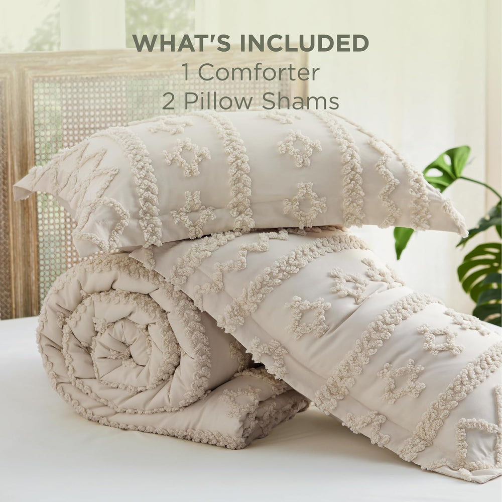 Bedsure Tufted Boho Comforter Set King, Bedroom Decor Bedding Set Beige