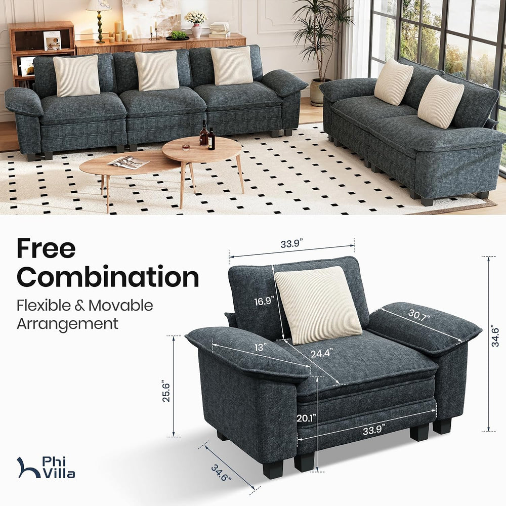 PHI VILLA 2-Piece Modular Loveseat Couch & 3-Seat Sectional Sofa Set