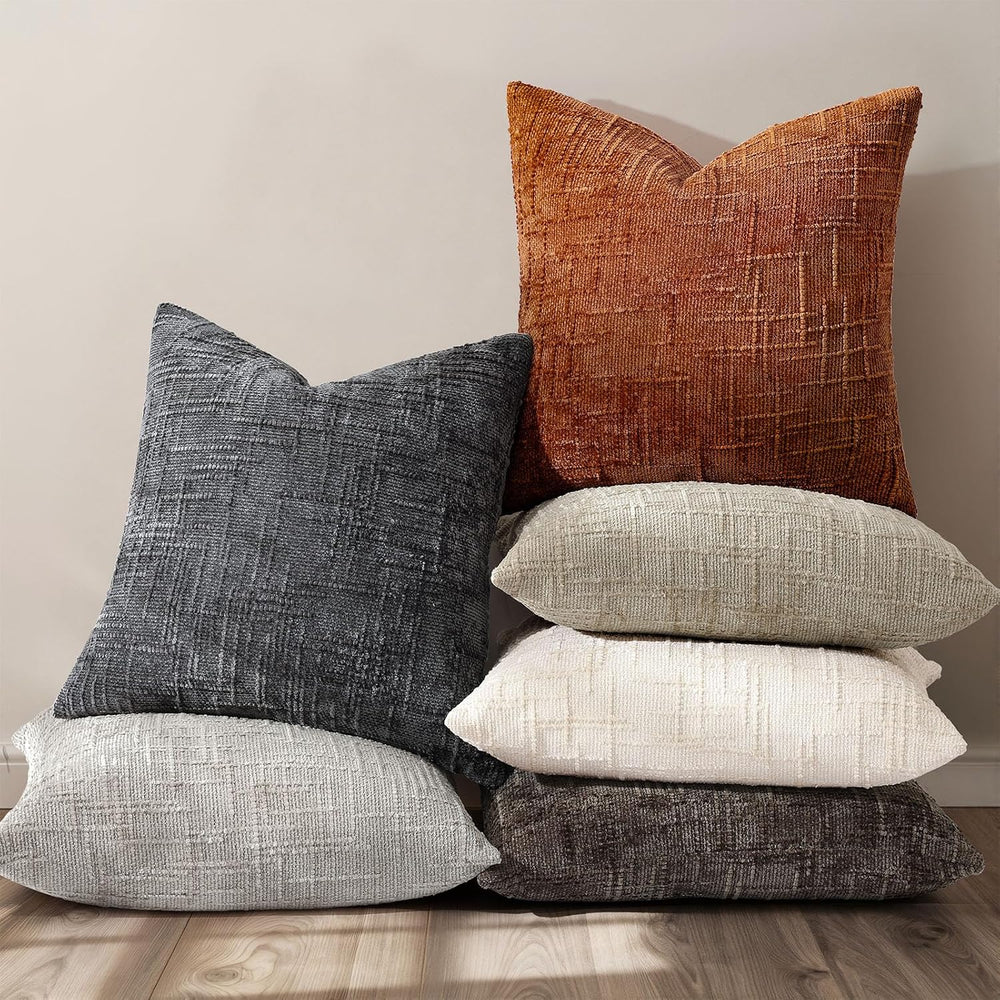 Pallene Dark Grey Textured Chenille Throw Pillow Covers 24x24 Set of 2