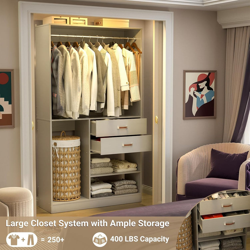 Armocity Closet System with Suitcase Storage, 40 Inches Stand-alone Wardrobe ...