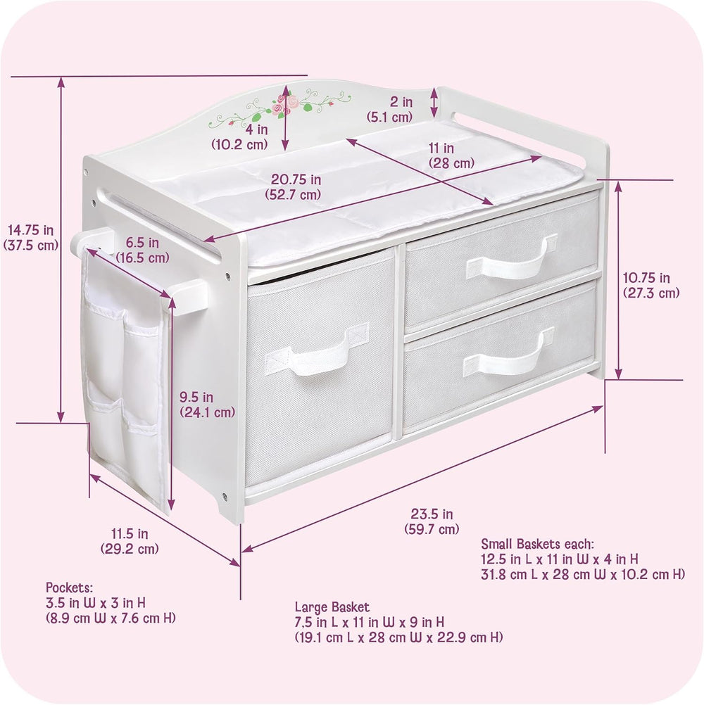 Badger Basket Doll Care Station with Storage Baskets - White/Rose
