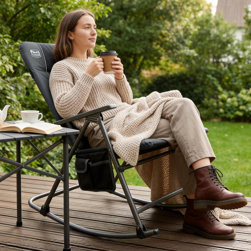 Timber Ridge Oversized Folding Rocking Camping Chair, Padded Outdoor Rocker w...