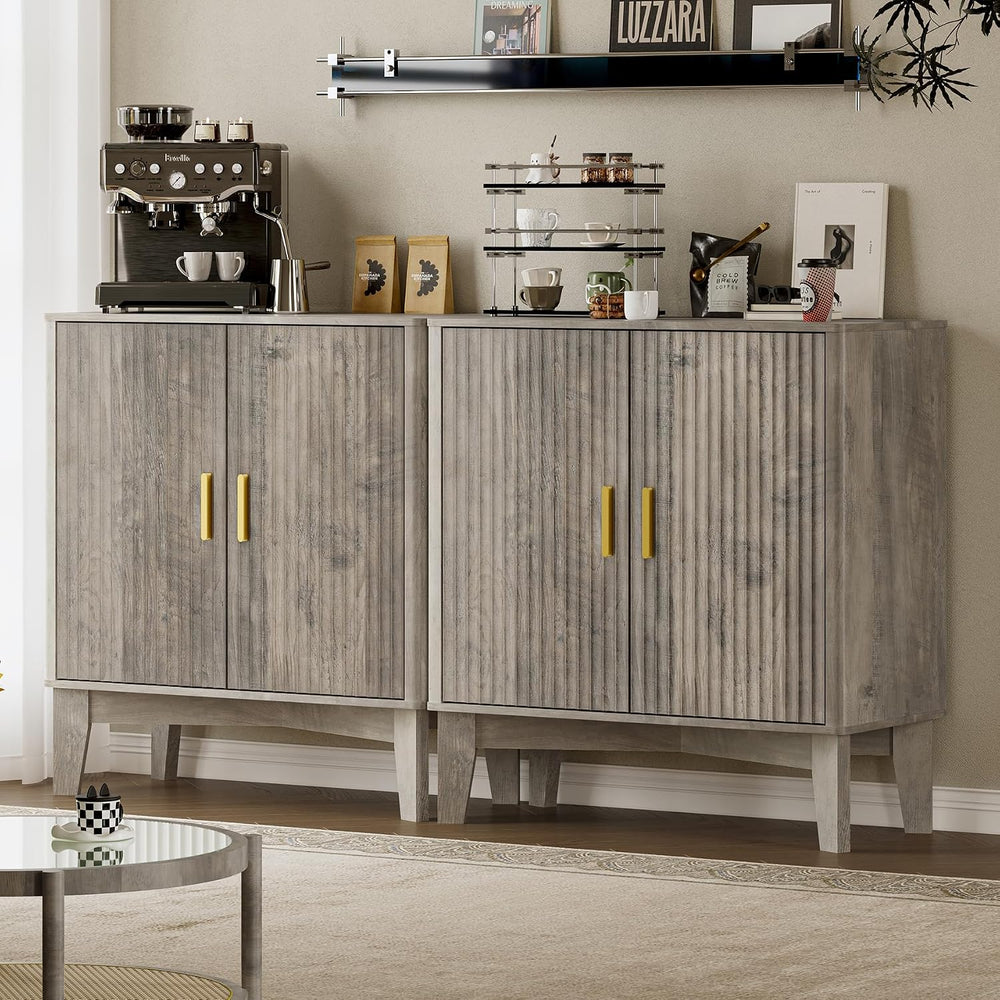 BORNOON Fluted Storage Cabinet with Doors and Adjustable Shelf Sideboard
