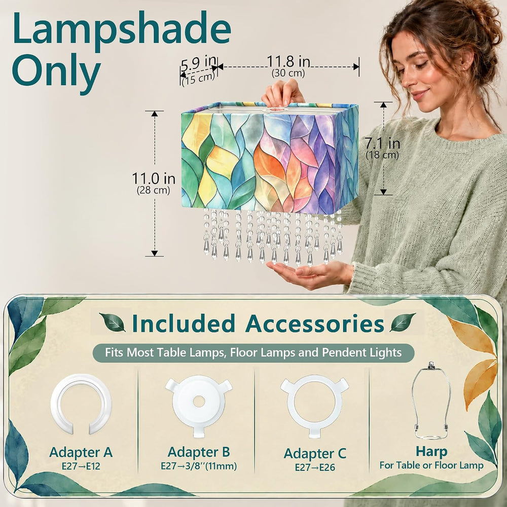 Rectangular Lamp Shade with Acrylic Droplet, Colorful Leaf, M
